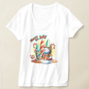 Lustiger Frohe im Juli Schneemann Surfboards am St T-Shirt