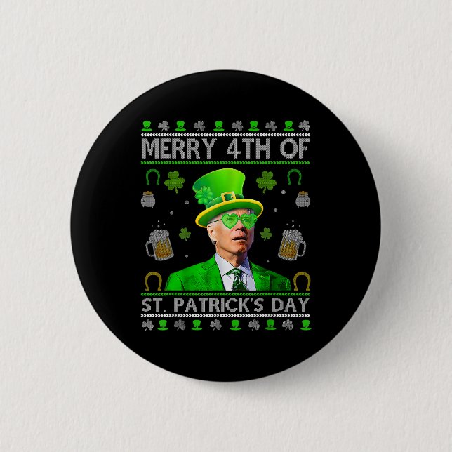 Lustiger Froher 4. St. Patricks Day Joe Biden Hör Button (Vorderseite)