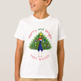 Lustiger Froher und Heller Weihnachtsbaum Pfau T-Shirt