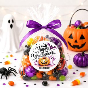 Lustiger Frohes Halloween-Kürbis-Geister-Fledermau Runder Aufkleber