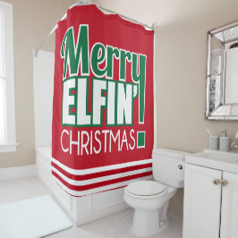 Lustiger fröhlicher Elfin Weihnachtsduschvorhang Duschvorhang