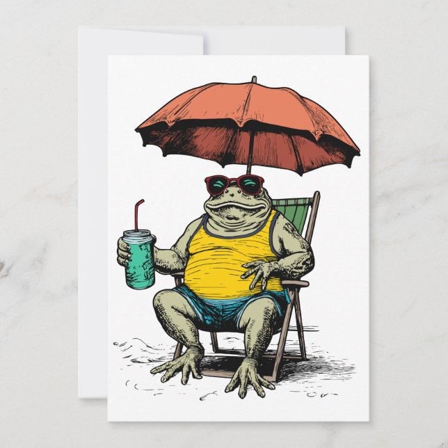 Lustiger Frosch am Strand Einladung (Vorderseite)