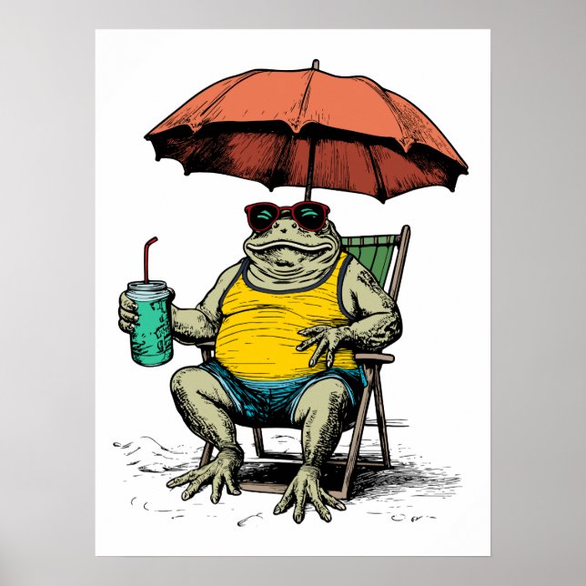 Lustiger Frosch am Strand Poster (Vorne)