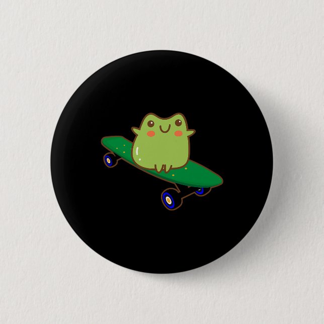 Lustiger Frosch auf Skateboard Ästhetik Süß Kawaii Button (Vorderseite)