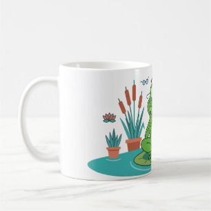 Lustiger Frosch beim Smartphone-Browsen Kaffeetasse