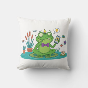 Lustiger Frosch beim Smartphone-Browsen Kissen