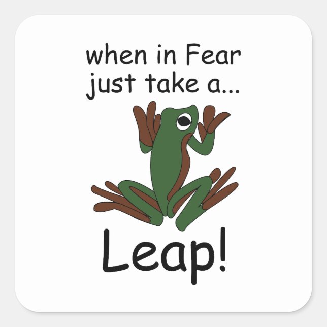 Lustiger Frosch beim Sprung aus Angst Quadratischer Aufkleber (Vorderseite)