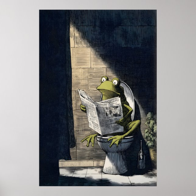 Lustiger Frosch-Kunstdruck - Humorvolle Badezimmer Poster (Vorne)