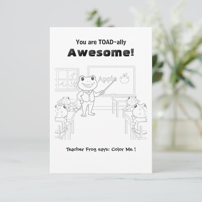 Lustiger Frosch-Lehrer "Toad-ally Awesome" Malvorl Dankeskarte (Stehend Vorderseite)