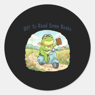 Lustiger Frosch-Meme macht sich auf, um einige Büc Runder Aufkleber