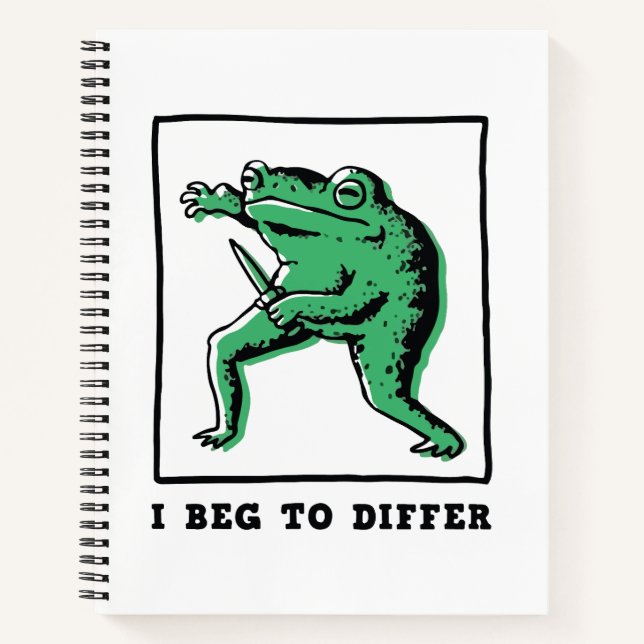 Lustiger Frosch mit Messer – "Ich bitte zu widersp Notizbuch (Vorderseite)