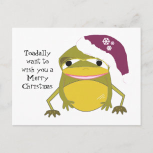 Lustiger Frosch mit Weihnachtsmannmütze Feiertagspostkarte