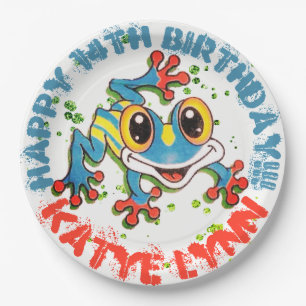 Lustiger Frosch Personalisierte Party Farbige Farb Pappteller