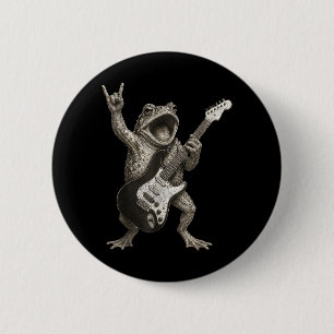 Lustiger Frosch spielt Gitarre Rock And Roll Button