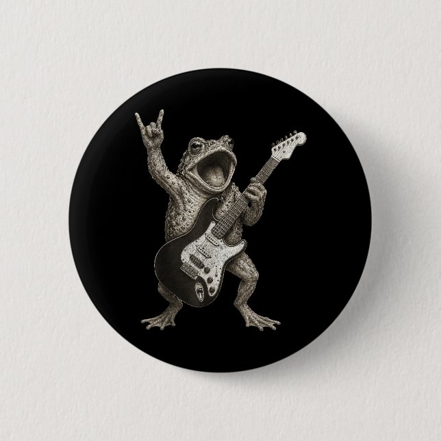 Lustiger Frosch spielt Gitarre Rock And Roll Button (Vorderseite)