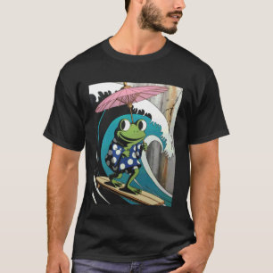 Lustiger Frosch surft auf einer Welle Kimono Sonne T-Shirt