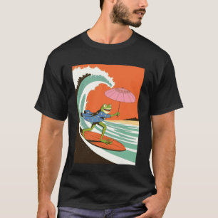 Lustiger Frosch surft auf einer Welle Kimono Sonne T-Shirt