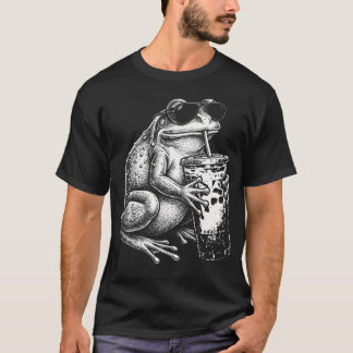 Lustiger Frosch trinkt eisgekühlten Kaffee T-Shirt