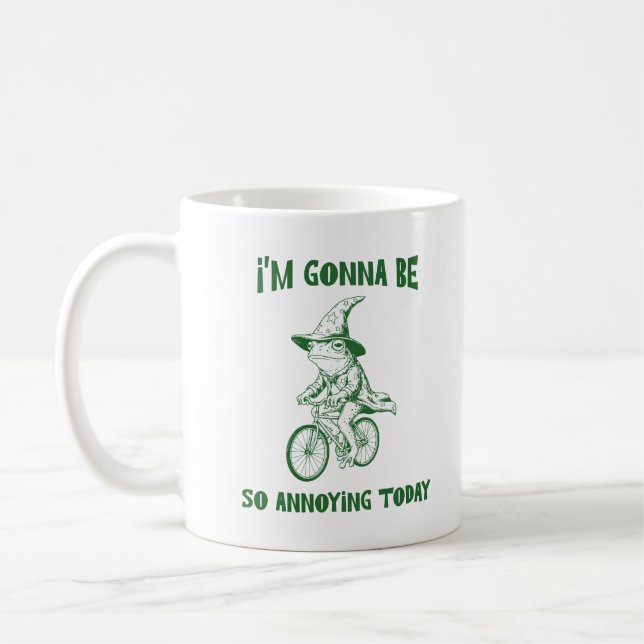 Lustiger Frosch-Zauberer fährt Fahrrad Sarkastisch Kaffeetasse (Links)
