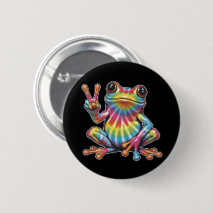 Lustiger Froschliebhaber Tie-Dye Frosch Friedensze Button