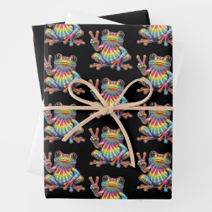 Lustiger Froschliebhaber Tie-Dye Frosch Friedensze Geschenkpapier Set