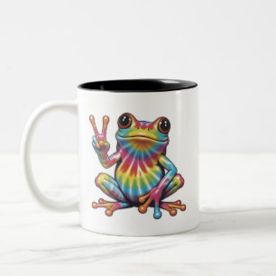 Lustiger Froschliebhaber Tie-Dye Frosch Friedensze Zweifarbige Tasse