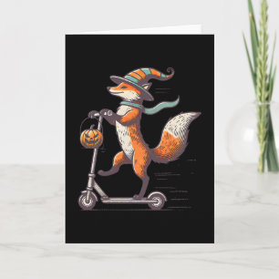 Lustiger Fuchs fährt auf Scooter Fall-Kürbis Hallo Karte