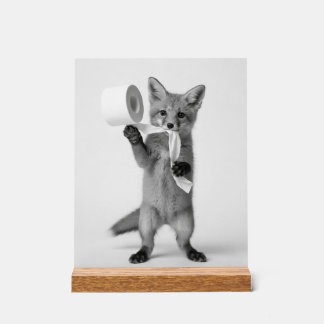 Lustiger Fuchs hält Toilettenpapier Minimalistisch Acrylschild