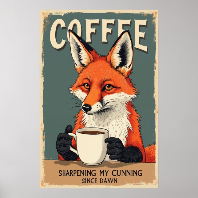 Lustiger Fuchs Kaffee Kunst Poster (Vorne)