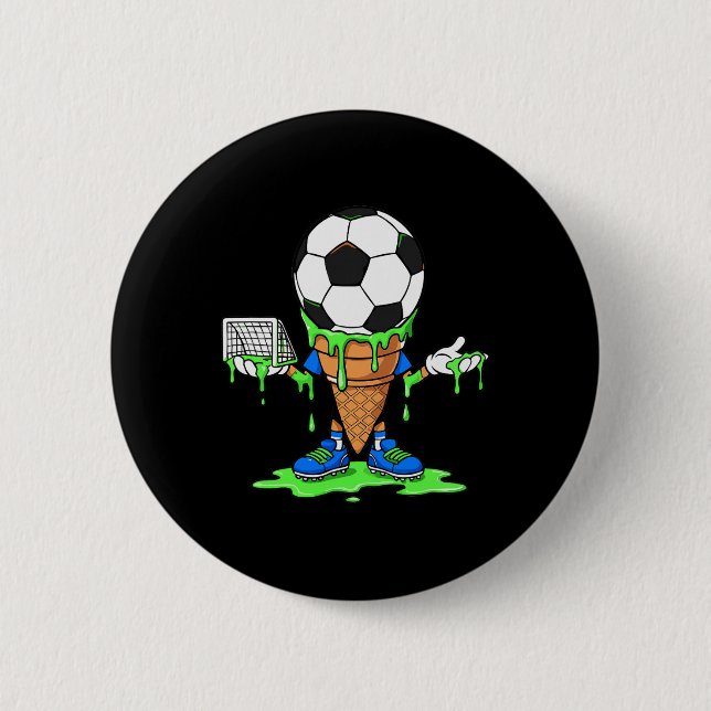 Lustiger Fußball-Tropf-Eiscreme-Kegel-Graph  Button (Vorderseite)