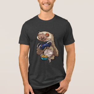 Lustiger Gamer Faultier, das Konsolenspiele spielt Tri-Blend Shirt