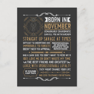 Lustiger Geboren im November Geburtstag Skorpion S Postkarte