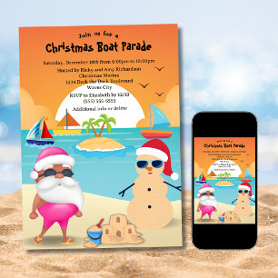 Lustiger gebräunter Weihnachtsmann Strand Weihnach Einladung