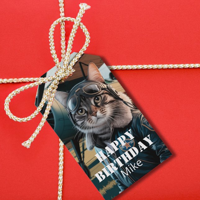 Lustiger Geburtstag Katze Pilot Flugzeug Cool Luft Geschenkanhänger (Von Creator hochgeladen)