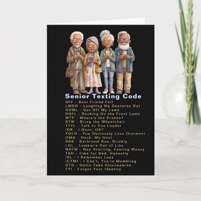 Lustiger Geburtstag Seniors SMS-Code Karte (Vorderseite)