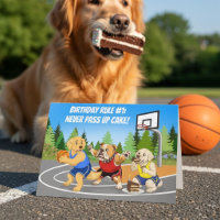 Lustiger Geburtstagshunde spielen Basketball-Torte