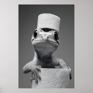 Lustiger Gecko-Badezimmerdruck, Toilettenpapierhut Poster
