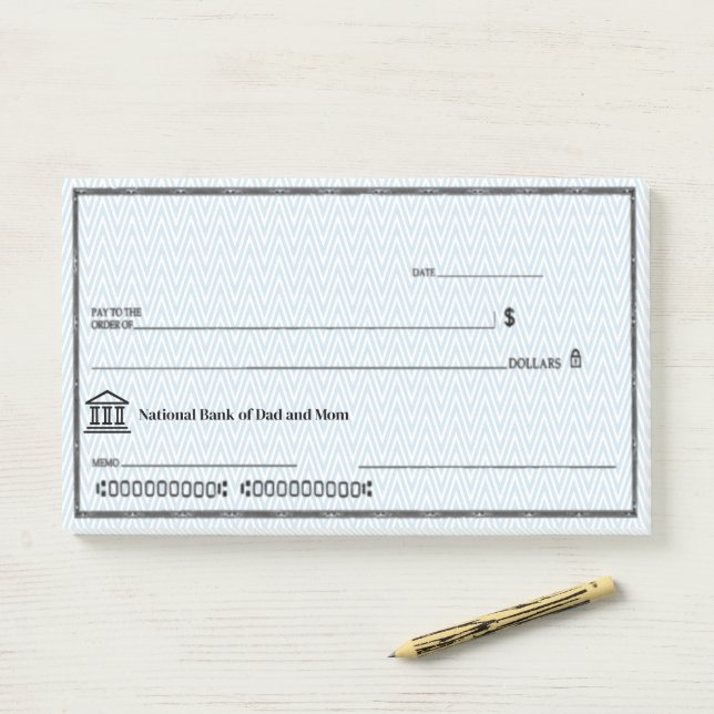 Lustiger gefälschter Blankoscheck Personalisieren  Post-it Klebezettel (Auf Schreibtisch)