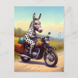 Lustiger gefleckter Esel auf einem Motorrad Postkarte