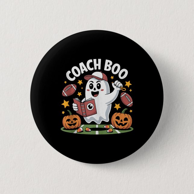 Lustiger Geist-Fußballtrainer Halloween-Design für Button (Vorderseite)