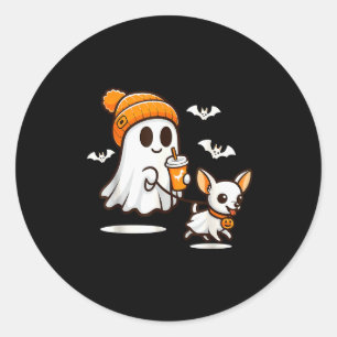 Lustiger Geist gehender Chihuahua-Hund Halloween F Runder Aufkleber