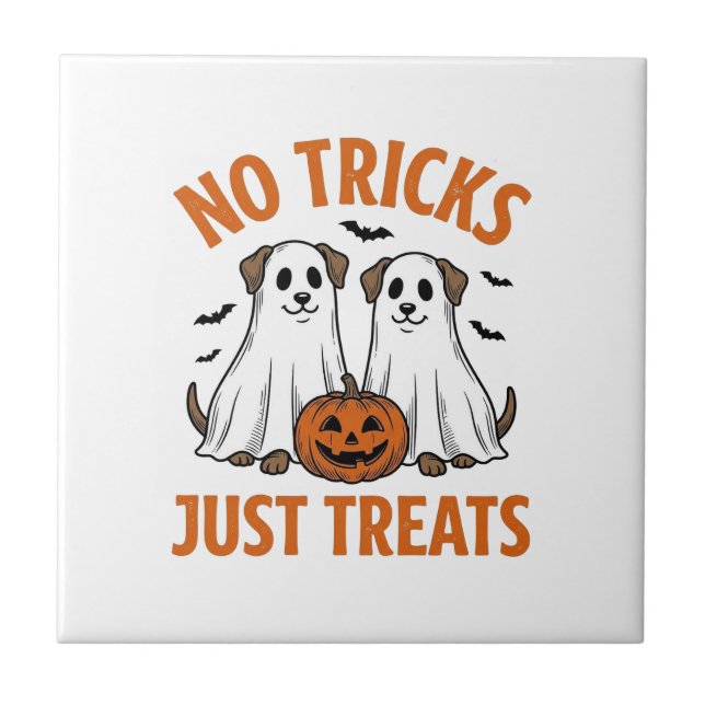 Lustiger Geist-Hund Halloween Keine Tricks, nur Le Fliese (Vorderseite)