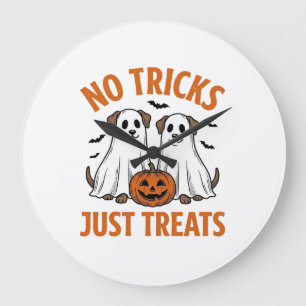 Lustiger Geist-Hund Halloween Keine Tricks, nur Le Große Wanduhr
