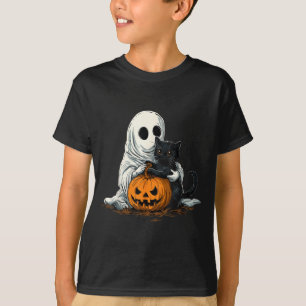 Lustiger Geist mit schwarzer Katze und Kürbislater T-Shirt