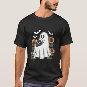 Lustiger Geist umarmt Katze Blumen Halloween Katze T-Shirt