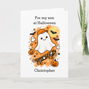 Lustiger Geist und Skateboard Halloween Sohn Karte