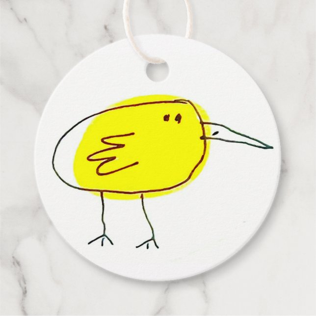 Lustiger gelber Vogel Doodle Geschenkanhänger (Vorderseite)