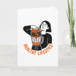 Lustiger gesunder Lifestyle-Burger-Blender-Linolsc Karte