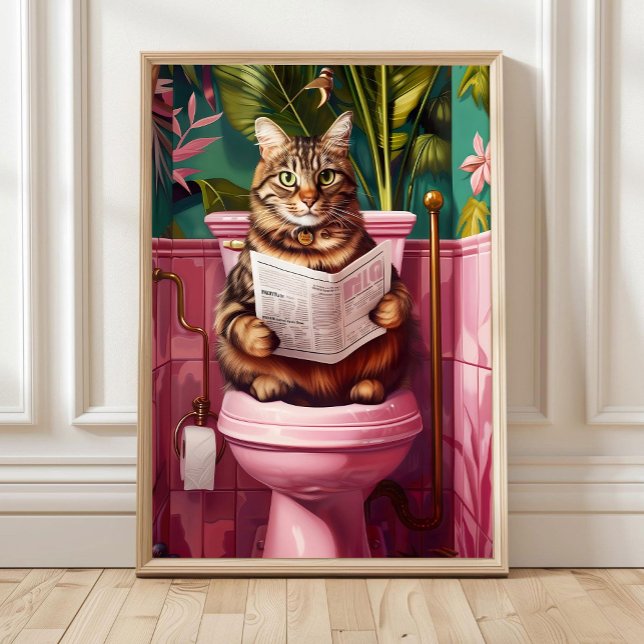 Lustiger Getigerter Katze Badezimmer Druck Verschr Poster (Von Creator hochgeladen)
