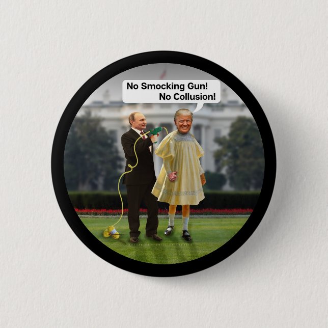 Lustiger Gewehr-Witz Donald Trump Putin Smocking Button (Vorderseite)